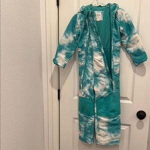 Teal and White Tie-Dye Hooded Jumpsuit